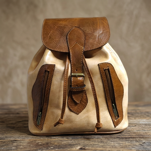 Genuine Leather Lightweight National Vintage <b>Backpack</b> Softback Cover Closure Retro Unisex <b>Lady</b> Daily Use Canvas Water Resistant - Product Image 3