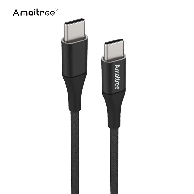 Amaitree kabel pengisi daya cepat, kabel pengisian daya USB C ke USB C kepang nilon 60W