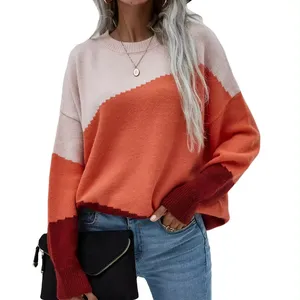 New Autumn Winter Women's pullover women Woolen Sweater color blocking Loose Pullover Sweater for women
