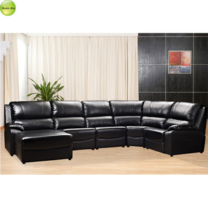 Juego de Sofás Reclinables de Cuero Genuino en Forma de U, Estilo Italiano, Color Marrón, con Puerto USB, para Sala de Estar Grande - Product Image 2