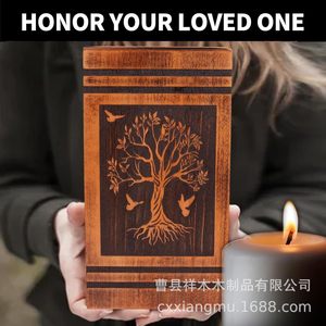 Solid Wood Pet Urn Rectangle 5.5x5.5x10.6 Inch Tree Of Life Design <b>Memorial</b> <b>Box</b> For Pet Funeral Supplies - Product Image 3