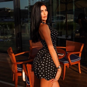 Nuovo <span class=keywords><strong>Abito</strong></span> Primaverile Sexy Elasticizzato a <span class=keywords><strong>Pois</strong></span> con Schiena Scoperta e Scollo Profondo a V con Allacciatura al Collo <span class=keywords><strong>Mini</strong></span> <span class=keywords><strong>Abito</strong></span> - Product Image 4