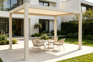 Pergola rectangulaire moderne en aluminium blanc, revêtement poudré, pour jardin extérieur, avec toit rétractable - Product Image 4