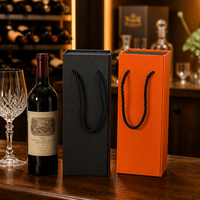 Boîte cadeau à vin pliable personnalisée, emballage rigide en papier artistique avec poignée en corde, impression de logo pour cadeaux en forme de bouteille