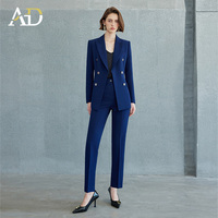 ODM OEM 2024 bleu foncé coupe ajustée bouton avant col en v blazers de bureau d'affaires luxe haut de gamme femmes travail costume et manteaux en gros