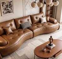 Canapé modulaire sectionnel incurvé en cuir PU capitonné marron de qualité supérieure, trois places, pieds en bois, personnalisable pour salon, multi-usages