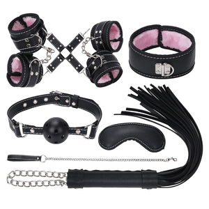 Equipaggiamento Bondage nero in pelle artificiale Fluff 8 pezzi Strapon BDSM Bondage Kit per adulti Sex Toys Juguetes Sexuales - Product Image 3