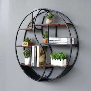 Étagère murale en <span class=keywords><strong>fer</strong></span> forgé de style européen pour <span class=keywords><strong>salon</strong></span>, bibliothèque, cloison décorative, présentoir circulaire - Product Image 1