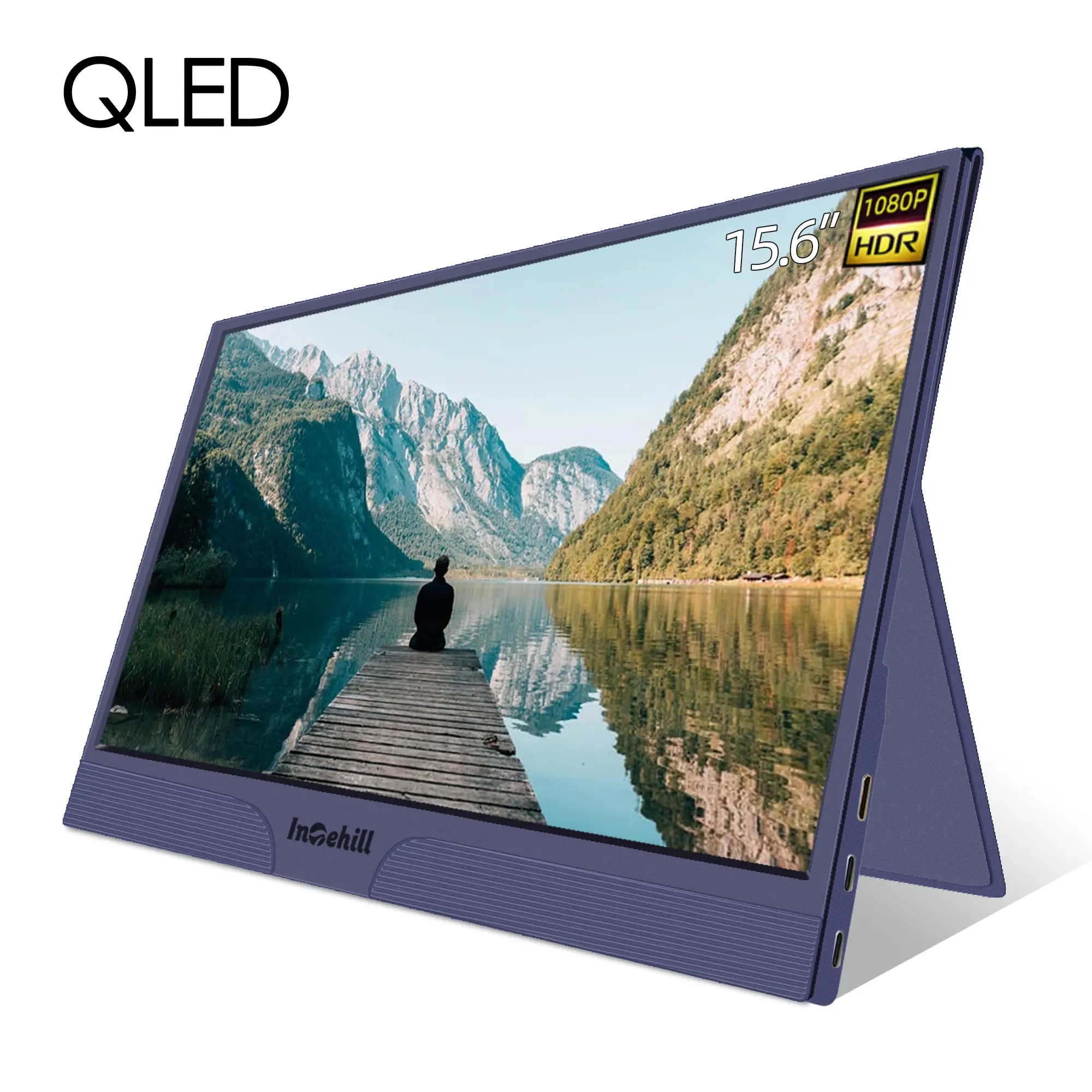 QLED Portable PC Monitor 15.6 Inch 1080P LED Display Komputer Biru