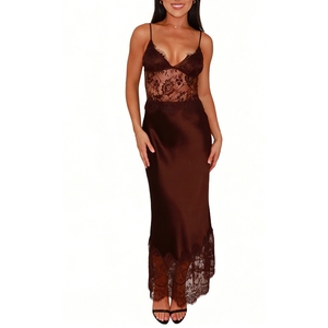 Women's Lace Maxi Dress <b>Spaghetti</b> <b>Strap</b> Open Back V-Neck Dress for Party & Evening Dresses Fashion - Product Image 1