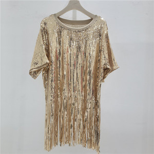 Bettergirl 2026 Nuova Collezione Estiva T-shirt Nera con Paillettes e <span class=keywords><strong>Frange</strong></span>, Collo Tondo, Manica Corta - Product Image 4