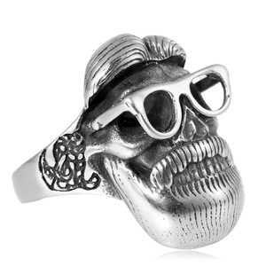 yunnique Skeleton <b>Skull</b> <b>Ring</b> Silver Men's Fashion Jewelry Gift With Glasses Design - Product Image 3