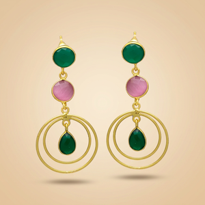 Nouvelles boucles d'oreilles pendantes en laiton plaqué or, design ethnique unique, avec pierre précieuse émeraude hydro, pour mariage, fiançailles, anniversaire - Product Image 3