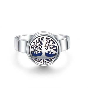 Anillo difusor de aromaterapia de acero inoxidable de titanio hueco que no se desvanece para mujer, anillo de <span class=keywords><strong>Perfume</strong></span> de acero inoxidable con árbol de la vida - Product Image 1