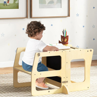 Tabouret de cuisine pliable 4 en 1 pour tout-petits Tour d'apprentissage Tour debout Table et chaise pliantes en bois pour enfants