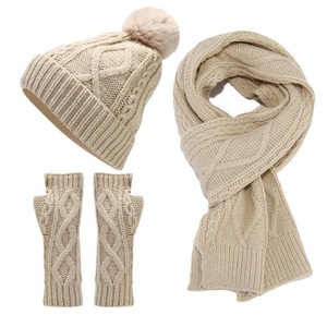 Nouvel <span class=keywords><strong>ensemble</strong></span> trois pièces en tricot torsadé 100 % acrylique : <span class=keywords><strong>bonnet</strong></span>, écharpe et gants pour <span class=keywords><strong>femme</strong></span> – Chaud pour l'automne et l'hiver - Product Image 5