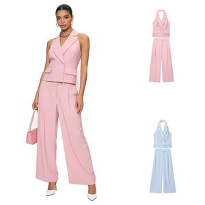 Women's Summer New Fashion Double-breasted Halter Neck <b>Sexy</b> Backless Sleeveless Vest & Pants <b>Set</b> - Product Image 1