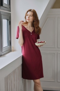 Tùy Chỉnh Rắn V-Cổ Mùa Hè Ngắn Tay Áo Phụ Nữ Ngủ Ăn Mặc Với Các Nút Phía Trước Mềm Tre Đồ Ngủ Áo Ngủ Cho Phụ Nữ - Product Image 3