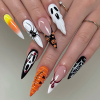Lot de 30 faux ongles Halloween à succès avec citrouilles 3D et petits fantômes mignons pour filles et étudiantes