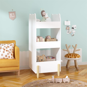 Bibliothèque en bois en forme d'ours avec rangement à 3 niveaux, organisateur de livres et jouets, étagère avec <span class=keywords><strong>tableau</strong></span> noir latéral pour salle de jeux ou chambre à coucher - Product Image 6