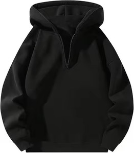 Sweat-shirt à capuche décontracté pour homme, personnalisé, avec fermeture éclair 1/4, surdimensionné, imprimé en relief, 100% coton - Product Image 2