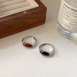 Silver Ruitai S925 Sterling Silver Red And Black Enamel <b>Ring</b> For Women French Retro Style <b>Adjustable</b> Opening Everyday Wear - Product Image 3