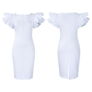 Robe africaine pour femmes à manches à volants perlées et à encolure drapée, mode - Product Image 6