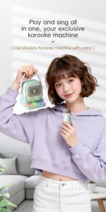 Altoparlante Karaoke Wireless con Microfono LED, 6 Effetti Vocali, Pianoforte Integrato, Bluetooth, Suono HIFI 5W per Feste in Casa e All'aperto - Product Image 2