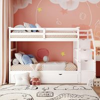 Twin Over Twin Lit superposé avec lit gigogne et 3 escaliers de rangement pour kidsteensAdults Blanc