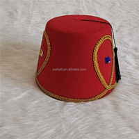 Sombrero Fez Turco Rojo Personalizado con Logotipo para Hombre, Borla Negra, Borde Dorado, Estilo Marroquí Tradicional, Informal, para Fiestas al Aire Libre