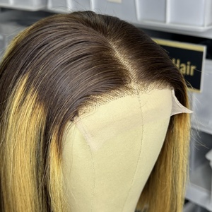 Rambut Asli 100% Virgin Cuticle Aligned Warna Ombre Pirang Double Drawn 4x4 HD Lace Front Closure Wig Bob Pendek - Product Image 4