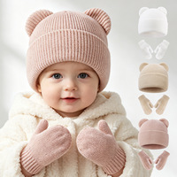 Ensemble bonnet et gants tricotés avec oreilles d'ours pour bébé, vente en gros d'usine, bonnet chaud pour nourrissons et tout-petits, pour garçons et filles
