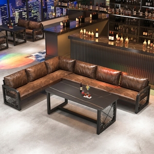 Ensemble de canapés de bar commercial personnalisable en fer forgé de style industriel rétro pour pubs, bars chics, restaurants de barbecue, lieux de musique - Product Image 4