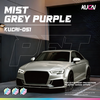 KUCAI 5*59FT Stiker Vinyl Mobil Anti Gelembung PET Super Glossy Metalik Abu-abu Ungu Pembungkus Vinyl Kendaraan Film Pelindung Cat