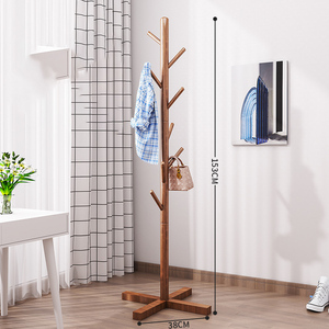 <span class=keywords><strong>Porte</strong></span>-manteau autoportant en <span class=keywords><strong>bois</strong></span> massif avec design du sol au plafond pour le rangement des vêtements, des chapeaux et des sacs dans la chambre ou l'entrée - Product Image 3