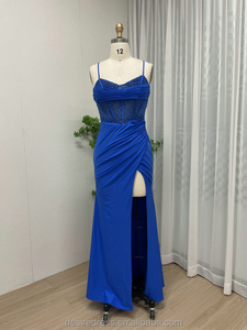 Vestido de Fiesta Azul Rey Brillante MB40194 con Abertura para Damas, Vestido de Noche Formal con Tirantes Espagueti y Estilo Sirena para Bodas - Product Image 2