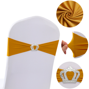 2026 Chair Cover Bows Gold Color Multi-color Stretchy <b>Ribbon</b> Spandex Chair Sashes for <b>Wedding</b> Decoration - Product Image 1