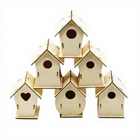 Kit de bricolage pour nichoir à oiseaux en bois d'art populaire pour enfants - Bois brut à peindre avec pinceaux