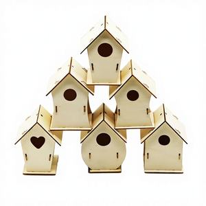Wooden Folk Art Birdhouse <b>DIY</b> <b>Kit</b> for Kids-Paintable Unfinished Wood with Paintbrushes - Product Image 4