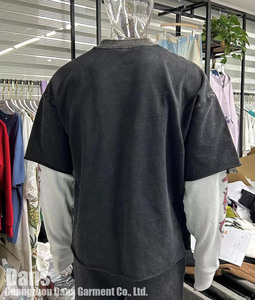 Ropa de calle personalizada lavado ácido Patchwork manga larga Unisex doble capa Camiseta de algodón en capas de gran tamaño camiseta para hombres - Product Image 3