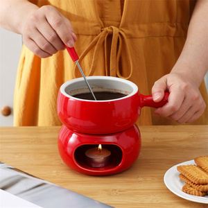Vente chaude Restaurant Hôtel <span class=keywords><strong>Fromage</strong></span> Personnalisé Pot à <span class=keywords><strong>Fondue</strong></span> <span class=keywords><strong>Suisse</strong></span> Rouge Mini Pots à <span class=keywords><strong>Fondue</strong></span> au Chocolat en Céramique - Product Image 2