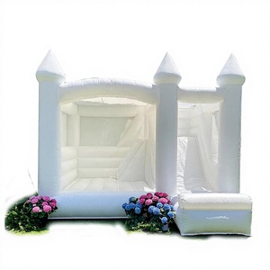 Castillo Inflable Blanco con Tobogán y Piscina de Pelotas, Combinado con Zona de Saltos, para Interiores/Exteriores, de PVC, para Bodas y Fiestas, para Adultos y Niños - Product Image 1