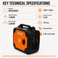 Générateur onduleur 1,8 kW 79,7 cm³ OHV à onde sinusoïdale pure <3% THD 5h CE PSE JP EU OEM Vente en gros