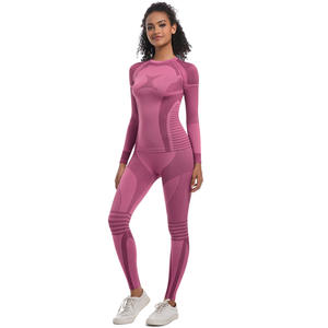 Femmes taille élastique transfrontalière sans couture tricoté sport costume ensemble moulant deux pièces pour Fitness Yoga course Long <span class=keywords><strong>Ski</strong></span> - Product Image 6