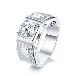 纯银珠宝结婚戒指定制时尚永恒精品嘻哈真银925男士钻石含沙石订婚戒指