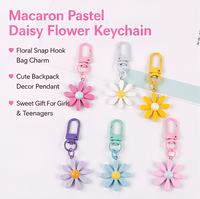 Porte-clés fleur marguerite couleur pastel, mousqueton métallique à ressort, joli breloque florale pour sac, pendentif décoratif pour sac à dos femme et fille
