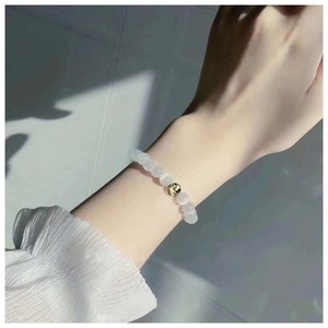 White Agate <b>Beaded</b> <b>Bracelet</b> With Rose Charm Elastic Band Minimalist Jewelry Gift For Women - Product Image 4