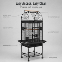 Cage à oiseaux en acier inoxydable noir pour perroquets, canaris, perruches, avec roulettes et plateau coulissant, vente en gros