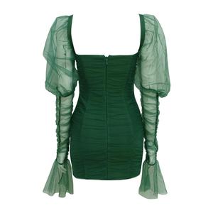 Vestido de Club de manga larga verde de alta calidad para mujeres Mini Vestido corto ajustado - Product Image 2