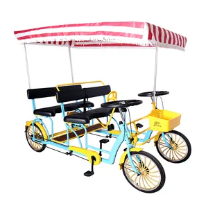 OEM 4 persone Surrey Luxury Pedal Tandem Bike 4 ruote Seat Tourist Sightseeing Bicycle per adulti